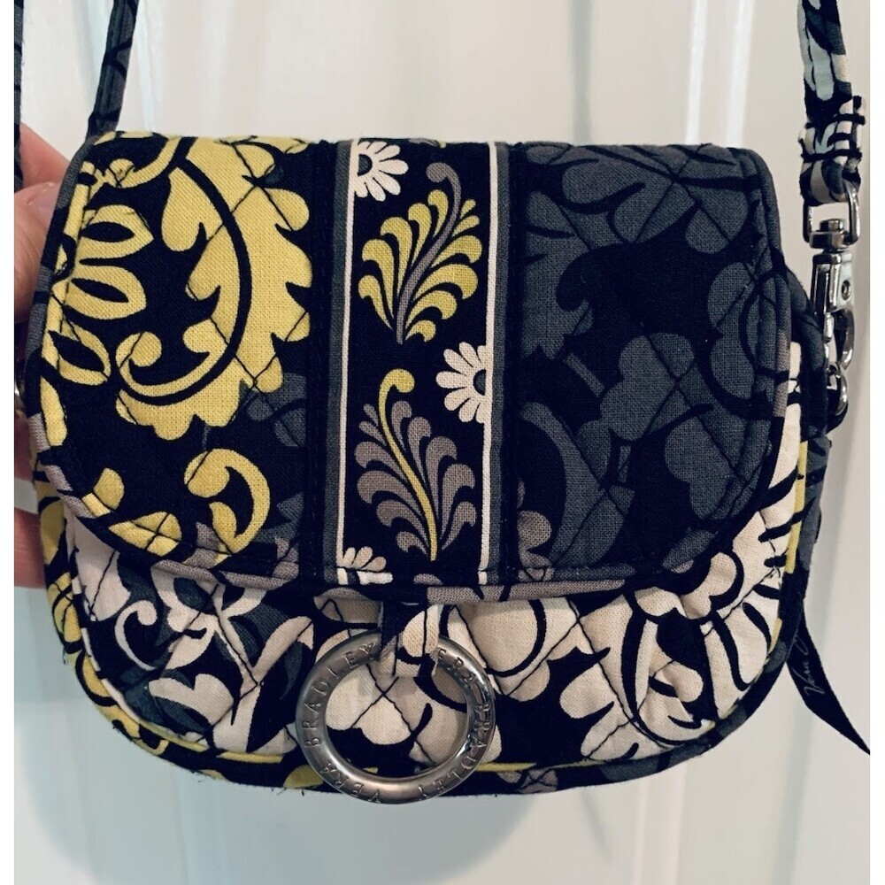 Vera Bradley Baroque Small Crossbody Purse W/ Card Slots Black/Yellow/White6"x5"